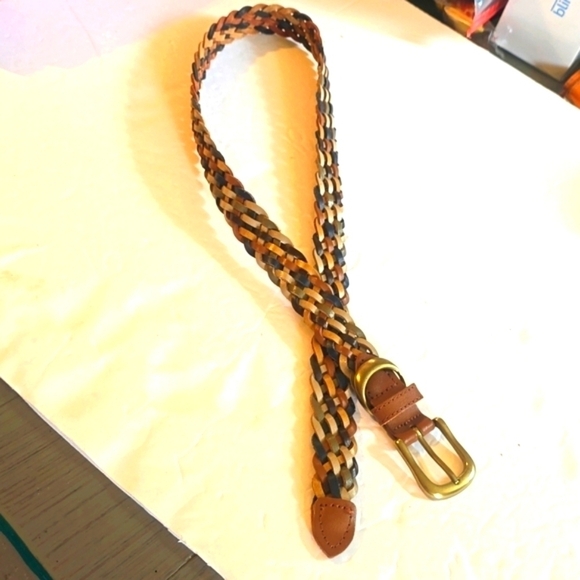 Womens Multi-Color Leather Woven Braided Belt Gold Buckle Sz.S/M main image 7